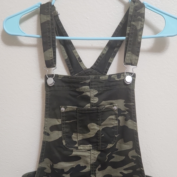 Overalls Shorts Womens Size Small Army Green Camouflage Grunge Hipster Y2K 90s - Picture 6 of 15